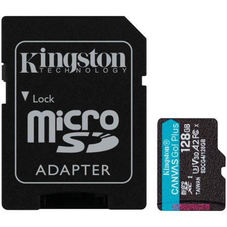 Kingston 128GB microSDXC Canvas Go Plus Gen4 200MB/s A2 U3 V30 Card + Adapter
